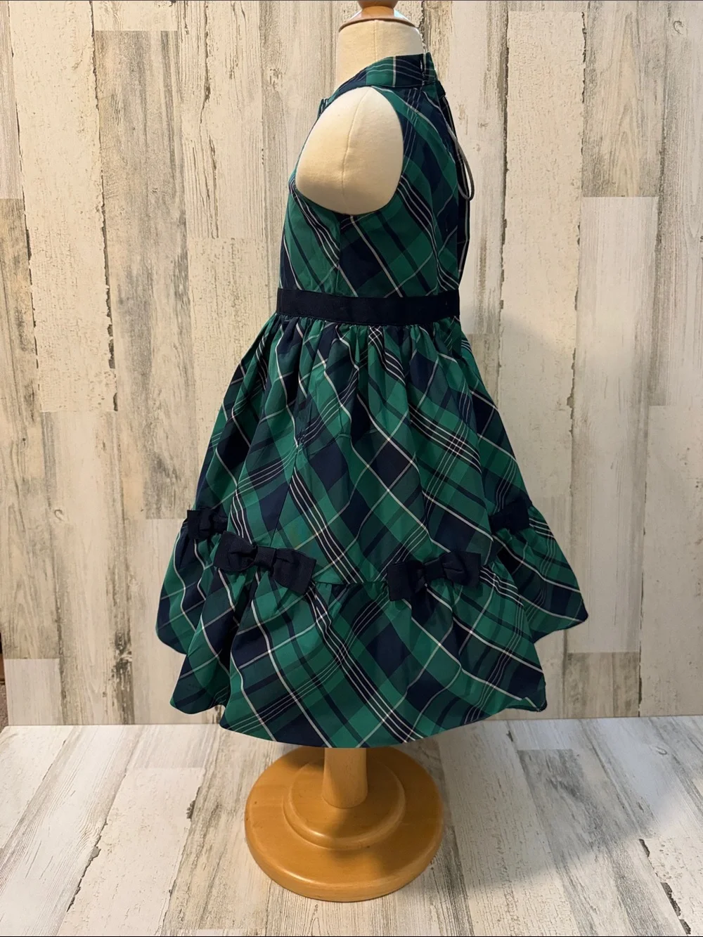 Janie and Jack Tartan Navy Bows Goldtone Buttons Lined Tulle Skirt Chic Dress 3